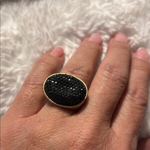 New York & Company Black and Gold Statement Ring Sz 8